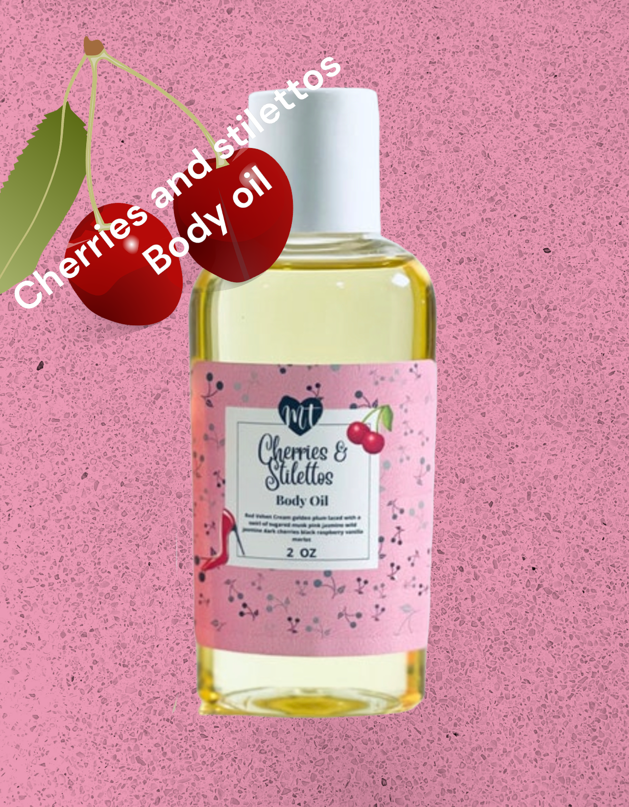 Cherries and Stilettos body oil, moisturizer, moisturizer, cherry,  perfume, vegan, perfume, cruelty free, gifts for her