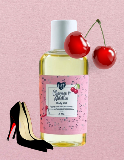 Cherries and Stilettos body oil, moisturizer, moisturizer, cherry,  perfume, vegan, perfume, cruelty free, gifts for her