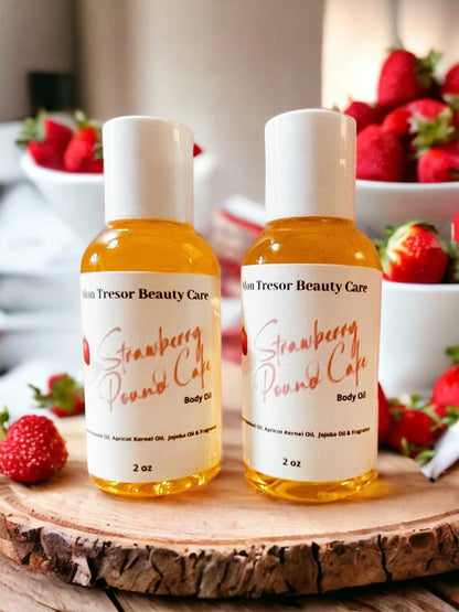 Strawberry Pound Cake Body Oil, natural body oil, skin care, body care, shower oil, moisturizer cruelty free beauty