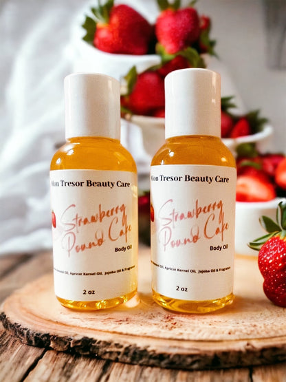 Strawberry Pound Cake Body Oil, natural body oil, skin care, body care, shower oil, moisturizer cruelty free beauty