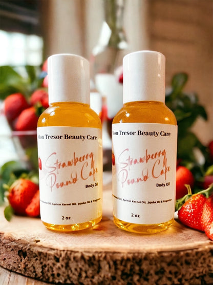 Strawberry Pound Cake Body Oil, natural body oil, skin care, body care, shower oil, moisturizer cruelty free beauty