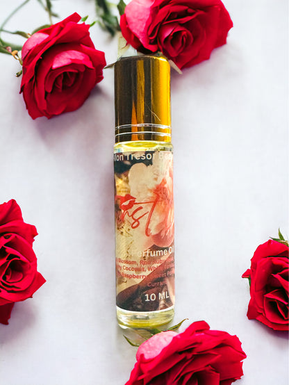 First Love  Perfume Oil, sparkling red raspberry, peach blossom, creamy coconut, red currant, natural perfume, cruelty free, vegan friendly, woman’s perfume, layering perfume,