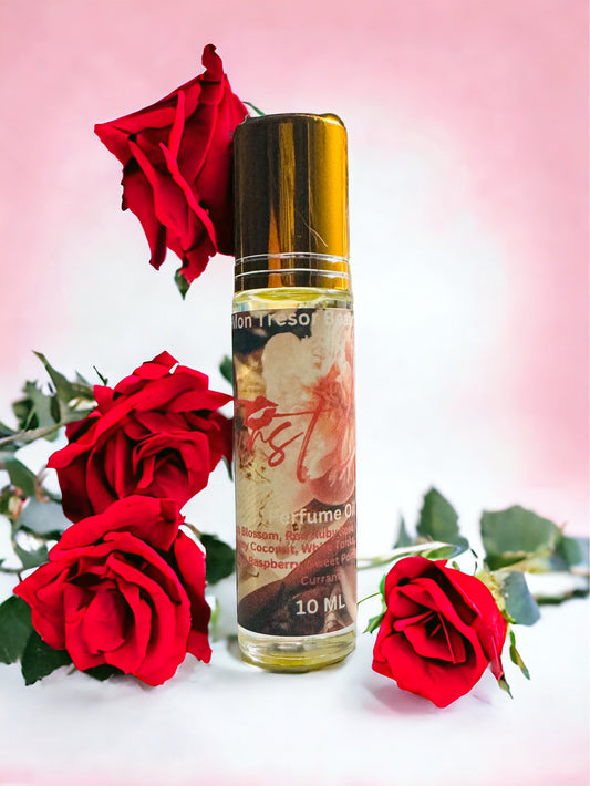 First Love  Perfume Oil, sparkling red raspberry, peach blossom, creamy coconut, red currant, natural perfume, cruelty free, vegan friendly, woman’s perfume, layering perfume,