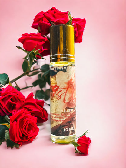 First Love  Perfume Oil, sparkling red raspberry, peach blossom, creamy coconut, red currant, natural perfume, cruelty free, vegan friendly, woman’s perfume, layering perfume,