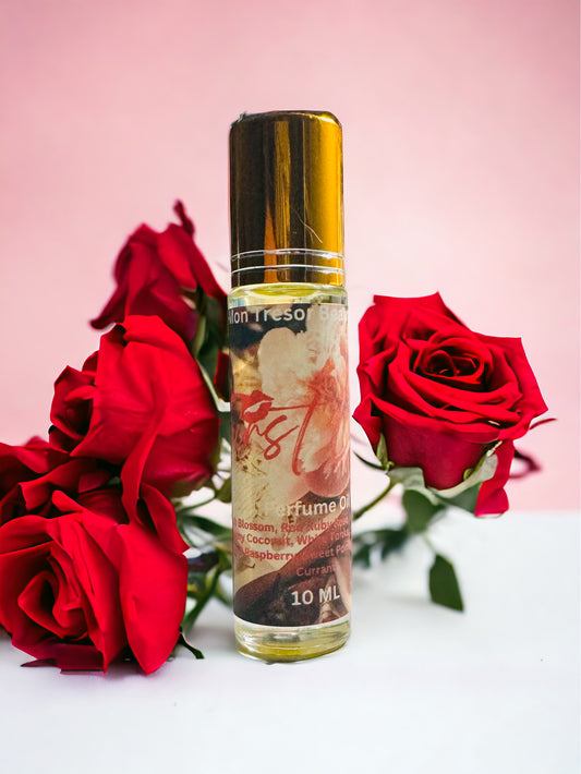 First Love  Perfume Oil, sparkling red raspberry, peach blossom, creamy coconut, red currant, natural perfume, cruelty free, vegan friendly, woman’s perfume, layering perfume,