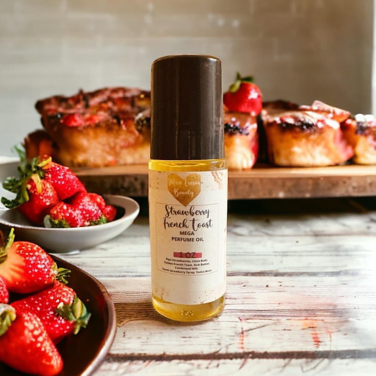 Strawberry pound cake, sugared vanilla waffle cone and strawberry French toast mega 1 oz body oil roll-on, scented body oil roll-on vanilla scent