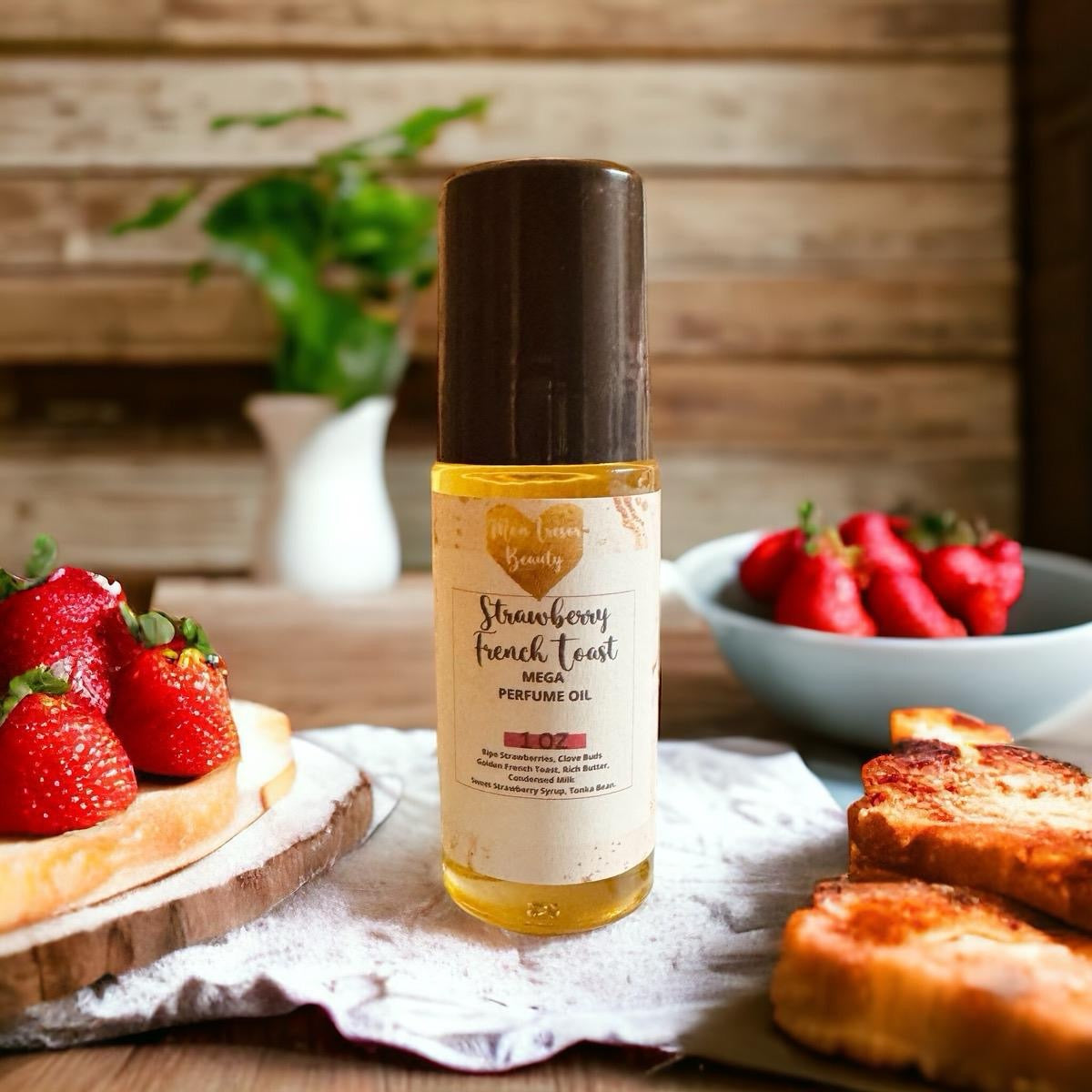 Strawberry pound cake, sugared vanilla waffle cone and strawberry French toast mega 1 oz body oil roll-on, scented body oil roll-on vanilla scent