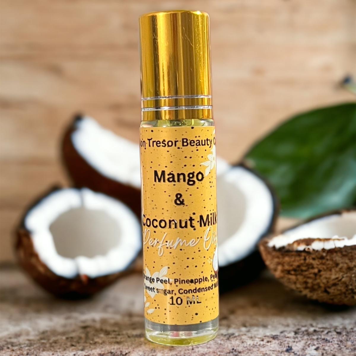 Mango and Coconut Milk Body Oil Roll- On, naturally scented, cruelty free, vegan friendly, exotic coconut, juicy mango, Women Fruity Scent Scented Blend Fragrance Aroma Cologne