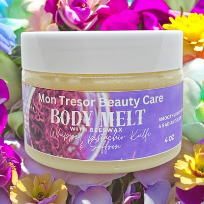 Mon Tresor Whipped Pistachio Kulfi and Saffron Body Melt 4 oz - Natural Body Butter for Hydration & All-Natural Body Care, Moisturizing & Hydrating oil