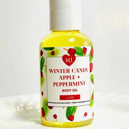 Winter Candy apple & Peppermint body oil, natural body oil, cruelty free beauty, infused oil, moisturizers, skin care