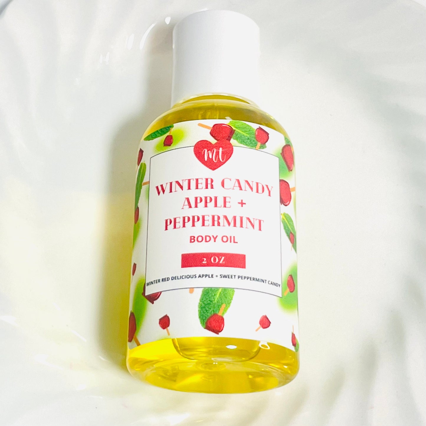 Winter Candy apple & Peppermint body oil, natural body oil, cruelty free beauty, infused oil, moisturizers, skin care