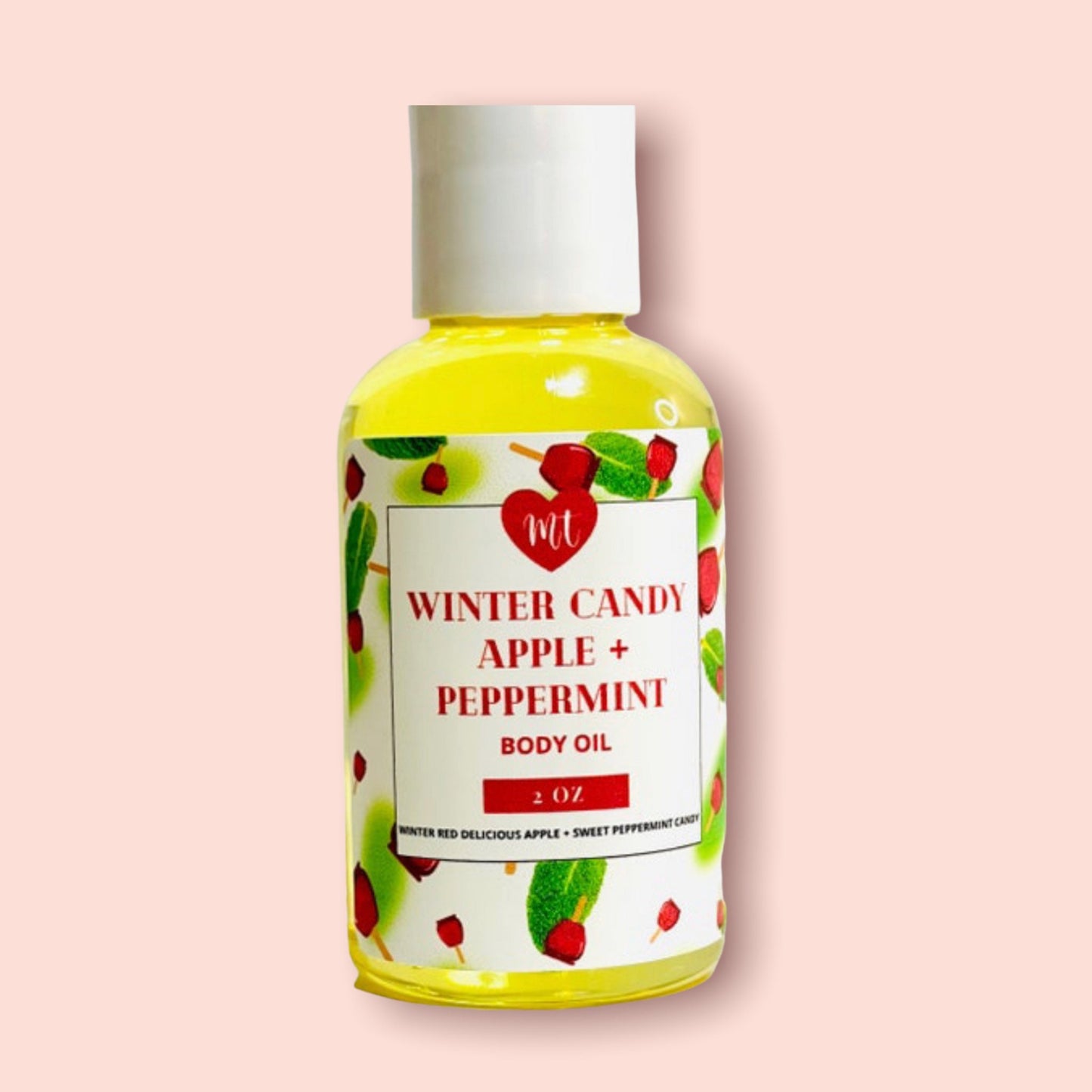 Winter Candy apple & Peppermint body oil, natural body oil, cruelty free beauty, infused oil, moisturizers, skin care