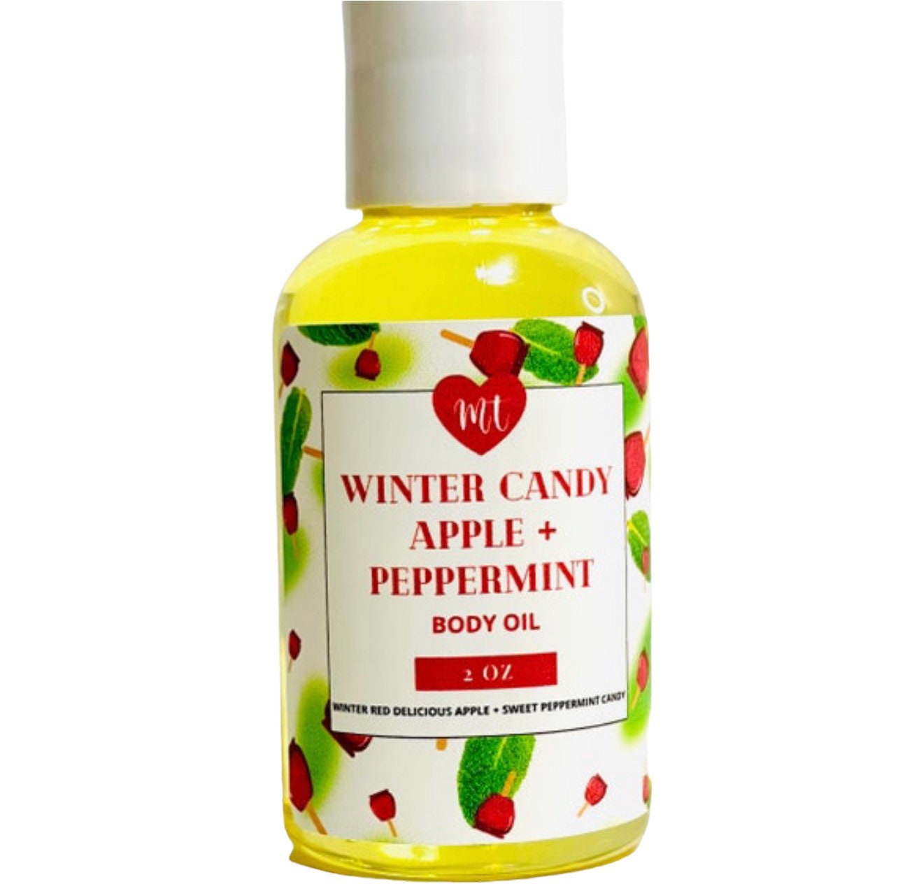 Winter Candy apple & Peppermint body oil, natural body oil, cruelty free beauty, infused oil, moisturizers, skin care